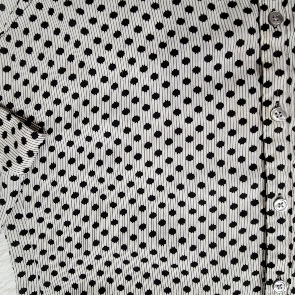 LOFT Polka Dot Striped Button Down Shirt Womens XS Black White Long Sleeve - Picture 4 of 9